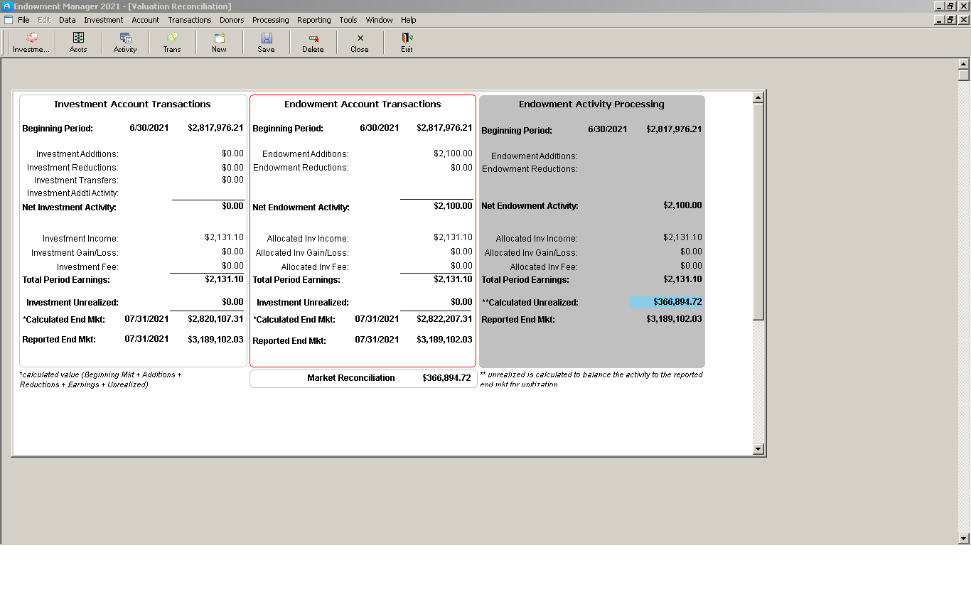 screenshot of Endowment Manager